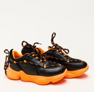 Pantofi sport portocalii dama ieftini fara toc cu sireturi si talpa dubla Kasey