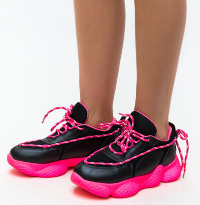 Pantofi sport roz dama ieftini fara toc cu sireturi si talpa dubla Kasey