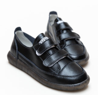 Pantofi sport negri ieftini de primavara din piele naturala cu inchidere cu scai Selex