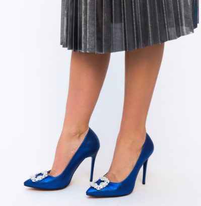Pantofi stiletto bleumarin de seara fashion eleganti cu toc inalt de 10.5cm Thorno