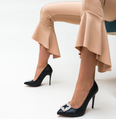 Pantofi stiletto negri de seara fashion eleganti cu toc inalt de 10.5cm Thorno