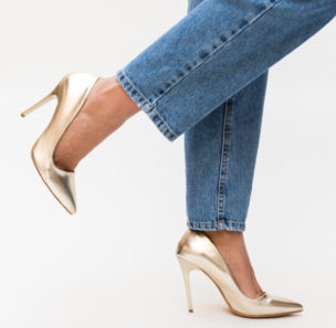 Comanda online Pantofi Vilegas Aurii cu toc eleganti.