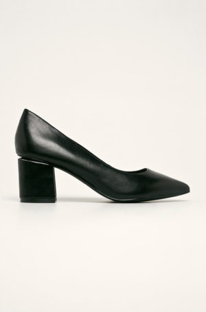 Pantofi Aldo de dama negri din piele naturala cu talpa din guma si toc gros oversize inalt de 6cm