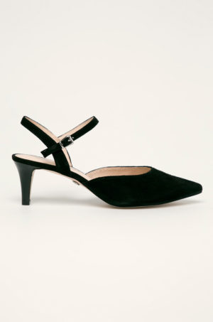 Pantofi Caprice de dama negri din piele intoarsa cu toc mediu de 6cm catarama si talpa din guma