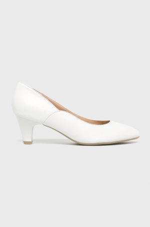 Pantofi de dama comozi si usori albi de seara Caprice Pumps din piele naturala cu toc subtire scurt