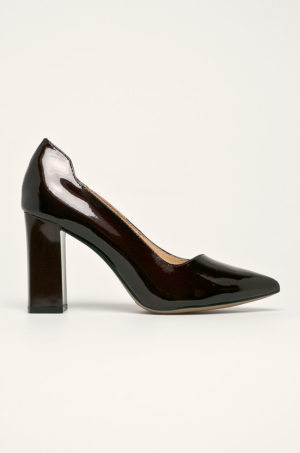 Pantofi negri inalti eleganti din piele naturala lacuita cu toc gros patrat de 9cm Caprice