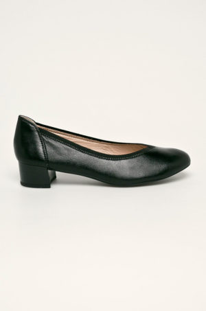 Pantofi de dama comozi si usori negri de seara Caprice din piele naturala cu toc patrat mic