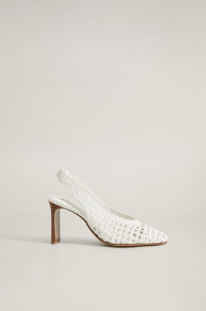 Pantofi inalti albi Mango Pumps model de ocazie din piele intoarsa cu calcai expus si perforatii