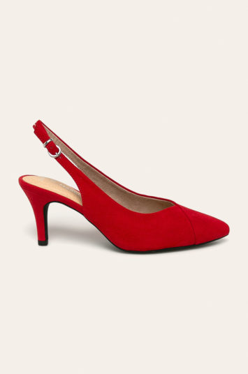 Pantofi fashion rosii cu toc mediu subtire de 7.5 cm si calcai expus Marco Tozzi