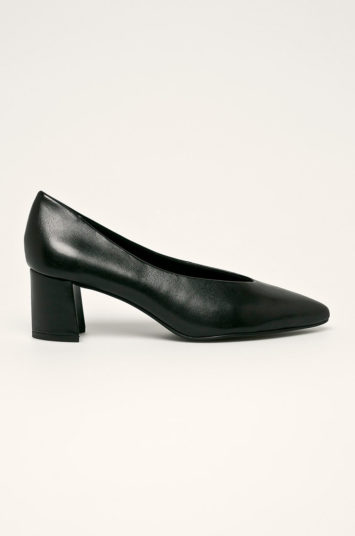 Pantofi frumosi negri cu toc mic gros de 6cm realizati din piele naturala Marco Tozzi