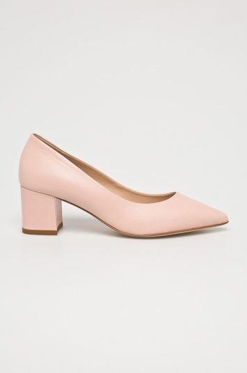 Pantofi roz pudra eleganti Solo Femme cu toc gros mic si varf ascutit