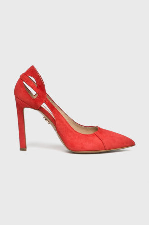 Pantofi rosii cu toc subtire inalt de 10cmBaldowski  model elegant cu decupaj