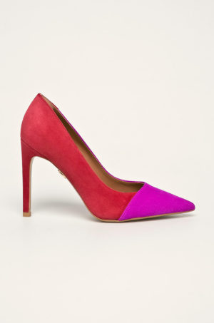 Pantofi rosii cu magenta trendy inalti de seara model stiletto din piele intoarsa Baldowski