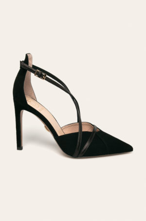 Pantofi eleganti negri stiletto model inalt din piele nabuc prevazuti cu catarama Baldowski