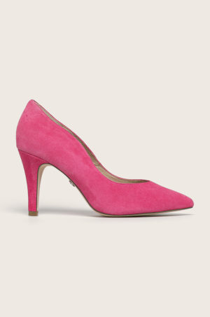 Pantofi de dama stiletto roz din piele intoarsa inalti cu toc subtire si varf rigidizat Caprice