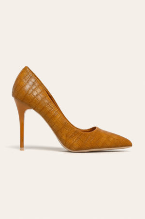 Pantofi de ocazie maro Glamorous din piele intoarsa cu toc stiletto  si textura discreta aplicata