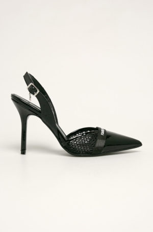 Pantofi negri inalti Karl Lagerfeld model stiletto decupati cu incuietoare reglabila