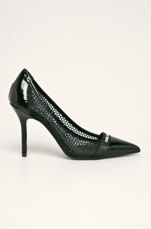 Pantofi la moda negri stiletto Karl Lagerfeld din piele naturala cu perforatii si toc de 10cm