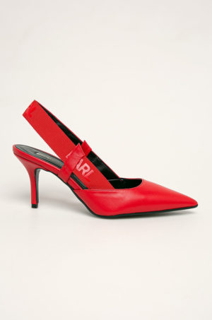 Pantofi fashion rosii Karl Lagerfeld model stiletto din piele naturala cu varf ascutit