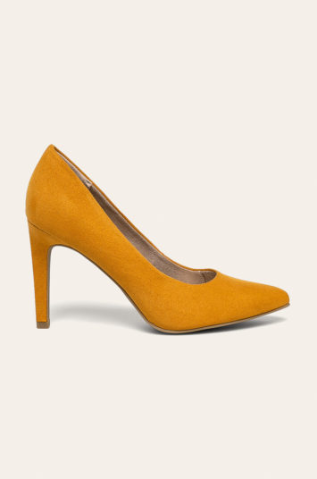 Pantofi stiletto galben mustar eleganti cu toc inalt de 10 cm Marco Tozzi