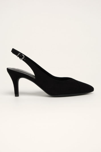 Pantofi fashion negri cu toc mediu subtire de 8 cm si calcai expus Marco Tozzi