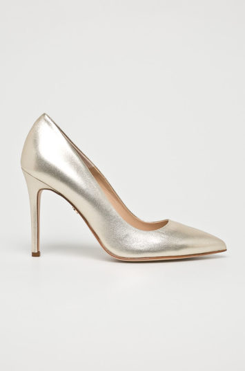 Pantofi de ocazie argintii eleganti cu toc subtire Solo Femme de piele naturala