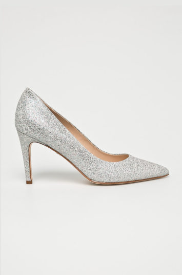 Pantofi Solo Femme de ocazie argintii cu toc inalt realizati din piele naturala