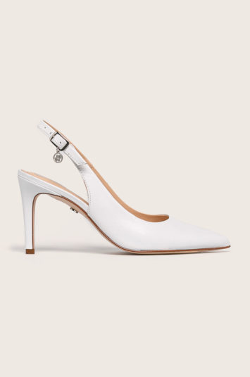 Pantofi de piele albi Solo Femme eleganti cu toc stiletto si bareta la calcai