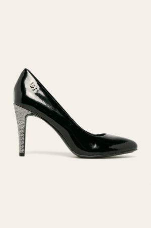 Pantofi fashion inalti negri brand Tommy Hilfiger lacuiti cu toc stiletto si talpa presata