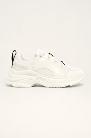 Pantofi de firma Desigual albi sport din material textil cu sintetic platforma stabila si sireturi
