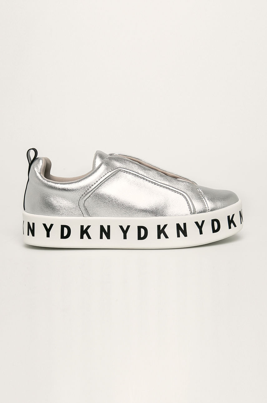 Pantofi sport Dkny argintii de piele naturala pentru tinute comode de zi