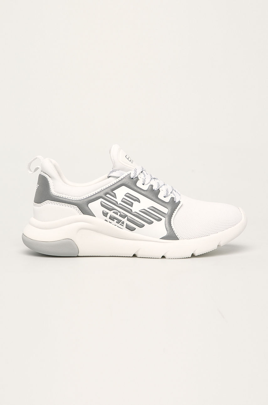 Pantofi sport EA7 Emporio Armani albi cu argintiu de dama originali pentru alergare