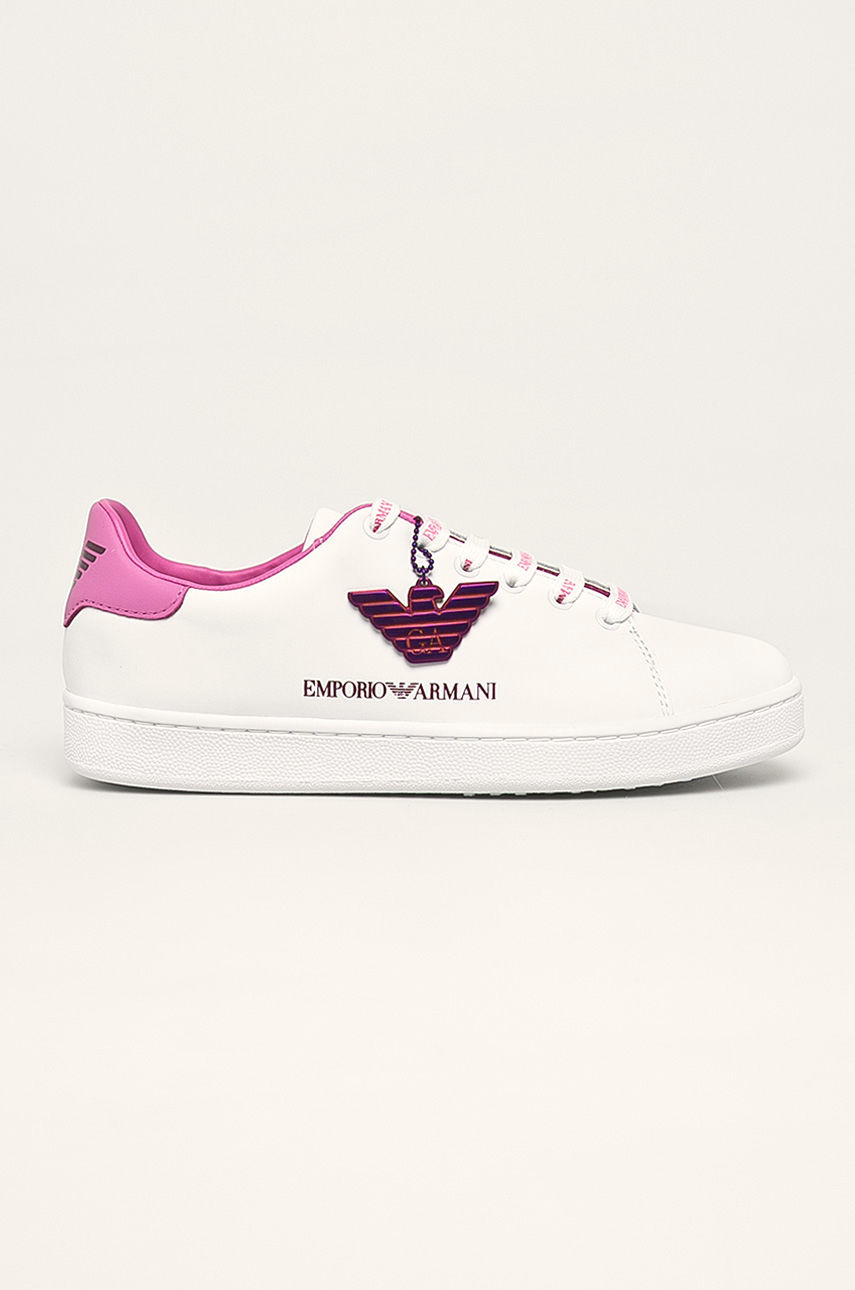 Pantofi de piele Emporio Armani sport roz cu talpa comoda si sireturi