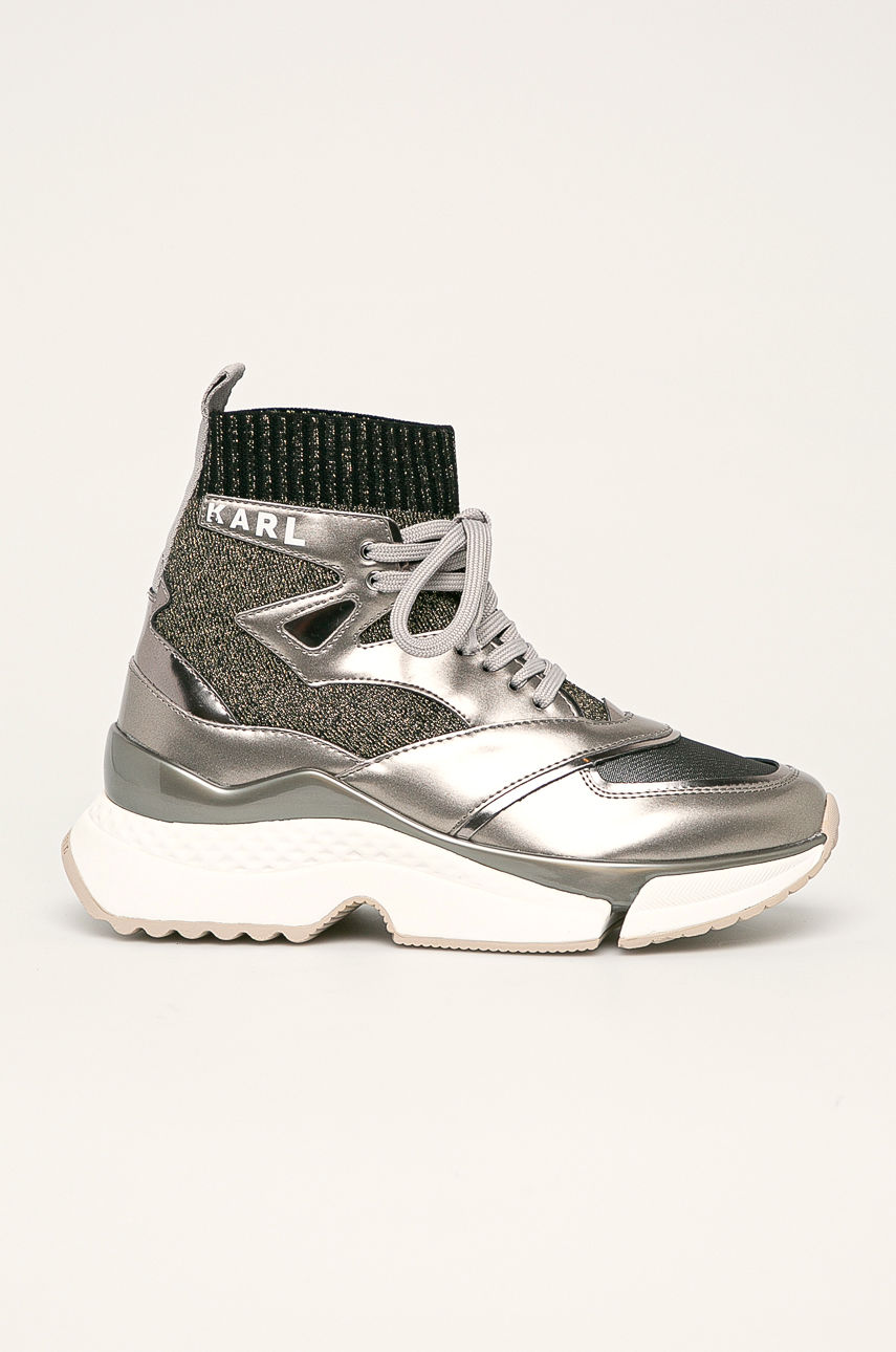 Pantofi sport argintii inalti originali de dama marca Karl Lagerfeld