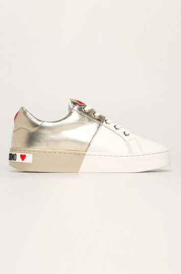 Pantofi sport originali Love Moschino alb cu auriu cu talpa confortabila