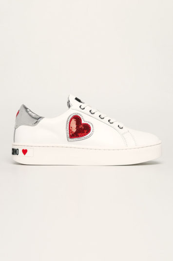 Pantofi sport Love Moschino albi comozi cu sireturi si talpa din guma