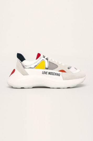 Pantofi albi Love Moschino sport originali cu sireturi si talpa din guma