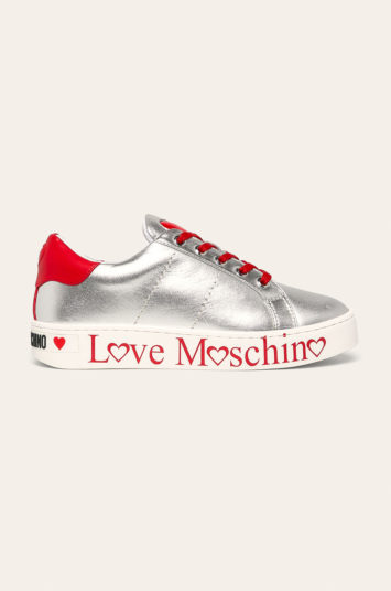 Pantofi sport Love Moschino argintii comozi cu sireturi si talpa din guma