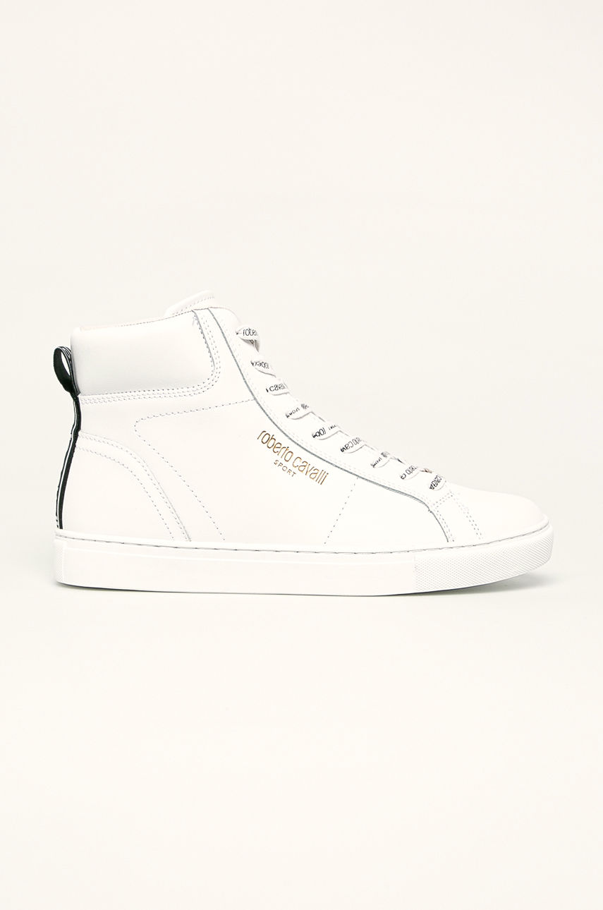 Pantofi sport albi tip sneakers Roberto Cavalli Sport de piele naturala