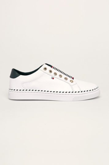 Pantofi de firma Tommy Hilfiger albi sport cu brant textil si talpa de guma