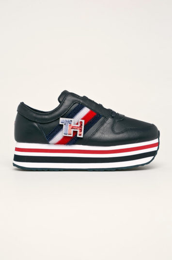 Pantofi de piele negri originali Tommy Hilfiger sport cu calcai rigid si talpa antialunecare