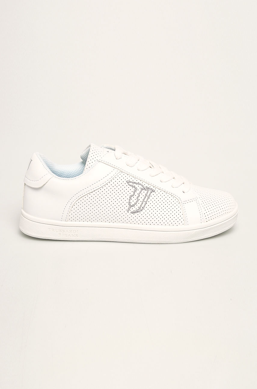 Pantofi originali sport albi Trussardi Jeans de piele cu talpa confortabila