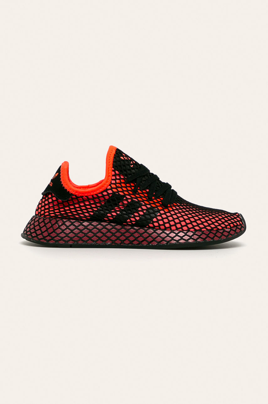 Pantofi sport adidas Originals rosii de alergare model Deerupt Runner cu talpa moale