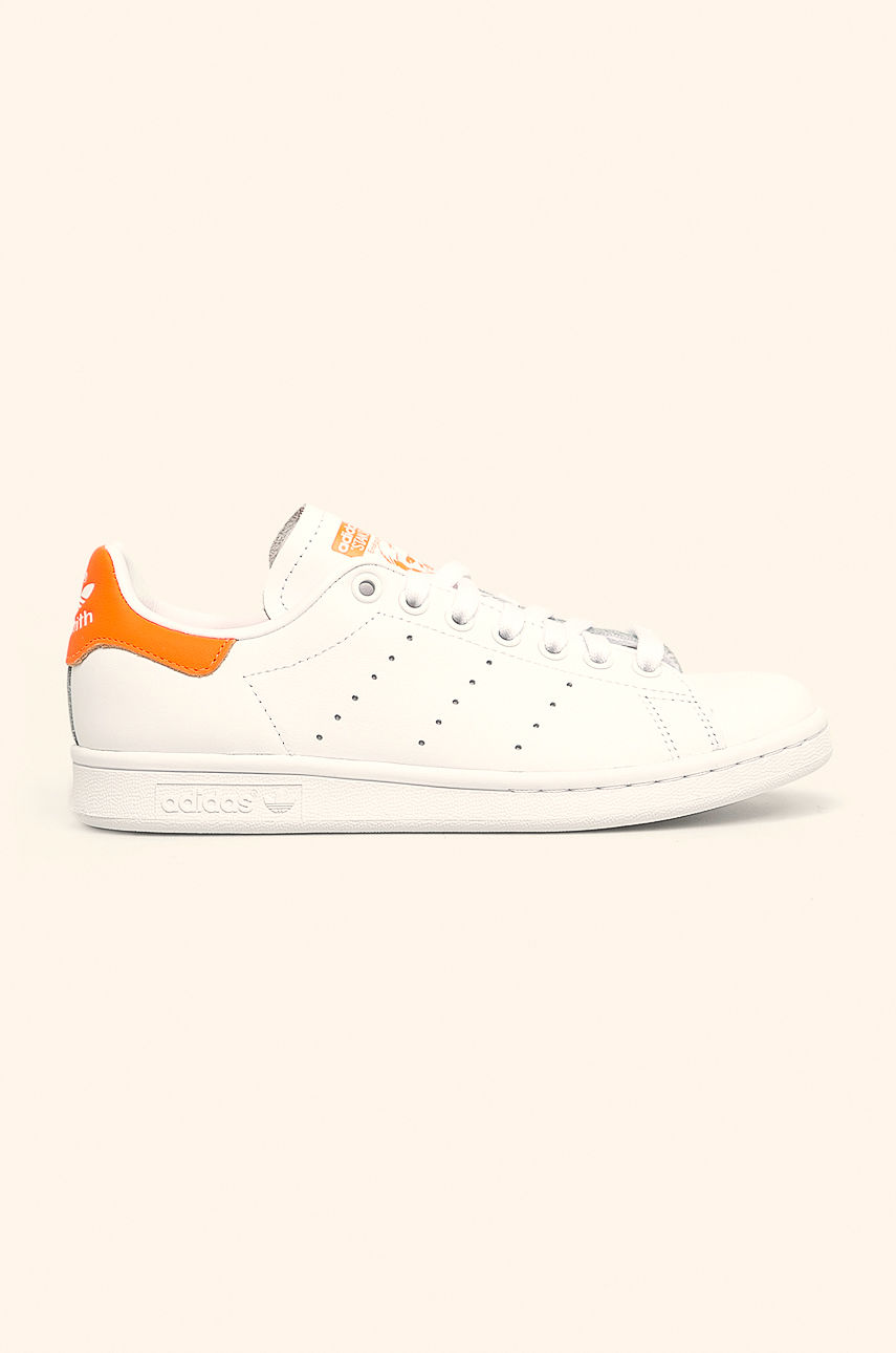 Pantofi sport dama alb cu portocaliu marca adidas Originals model Stan Smith de piele naturala