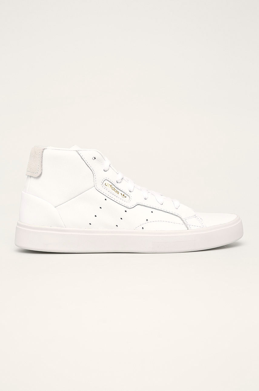 Pantofi sneakers albi dama sport adidas Originals de piele naturala Sleek Mid