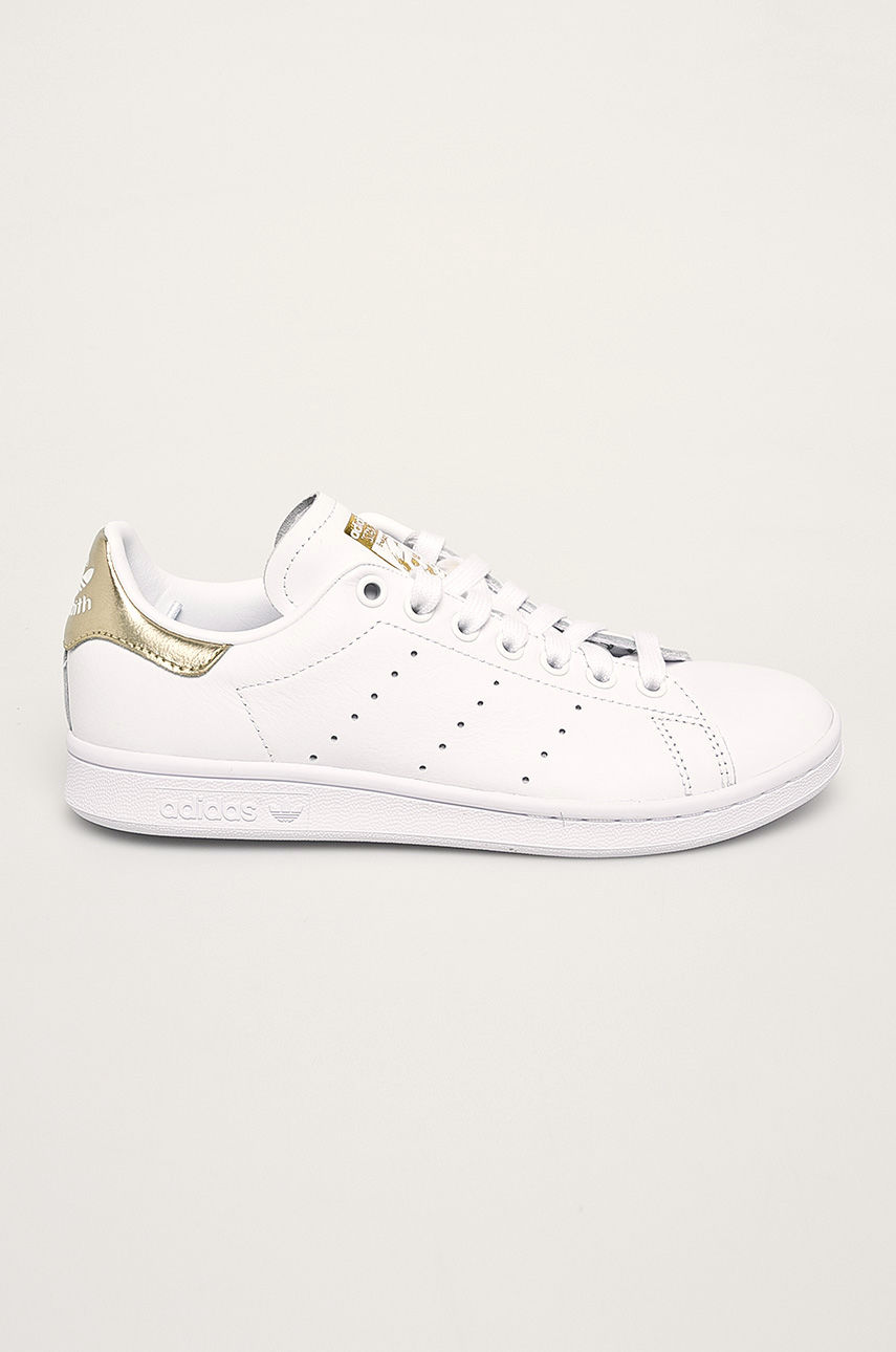Pantofi sport dama alb cu auriu marca adidas Originals model Stan Smith de piele naturala