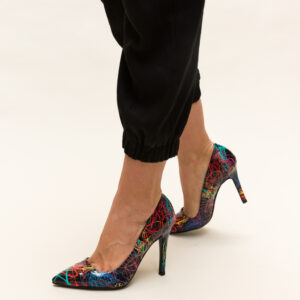 Pantofi trendy lacuiti Andreson Negri cu textura multicolora si toc de 11cm