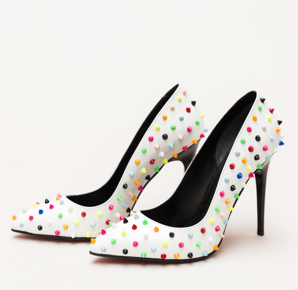 Pantofi de seara albi multicolori cu toc stiletto Bonibon