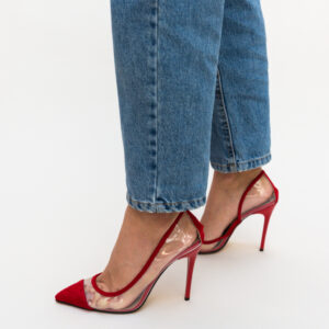 Pantofi transparenti de dama Brennan rosii eleganti din silicon cu toc de 11cm