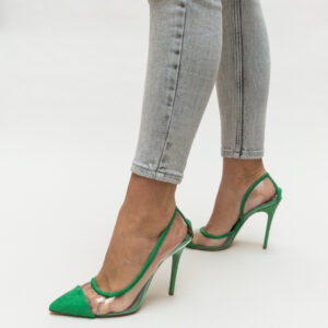 Pantofi transparenti de dama Brennan Verzi eleganti din silicon si piele eco cu toc de 11cm